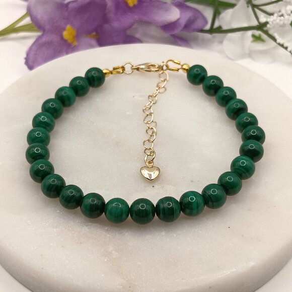 Minimalist Bracelet with Rare Natural Malachite - Picture 3 of 13